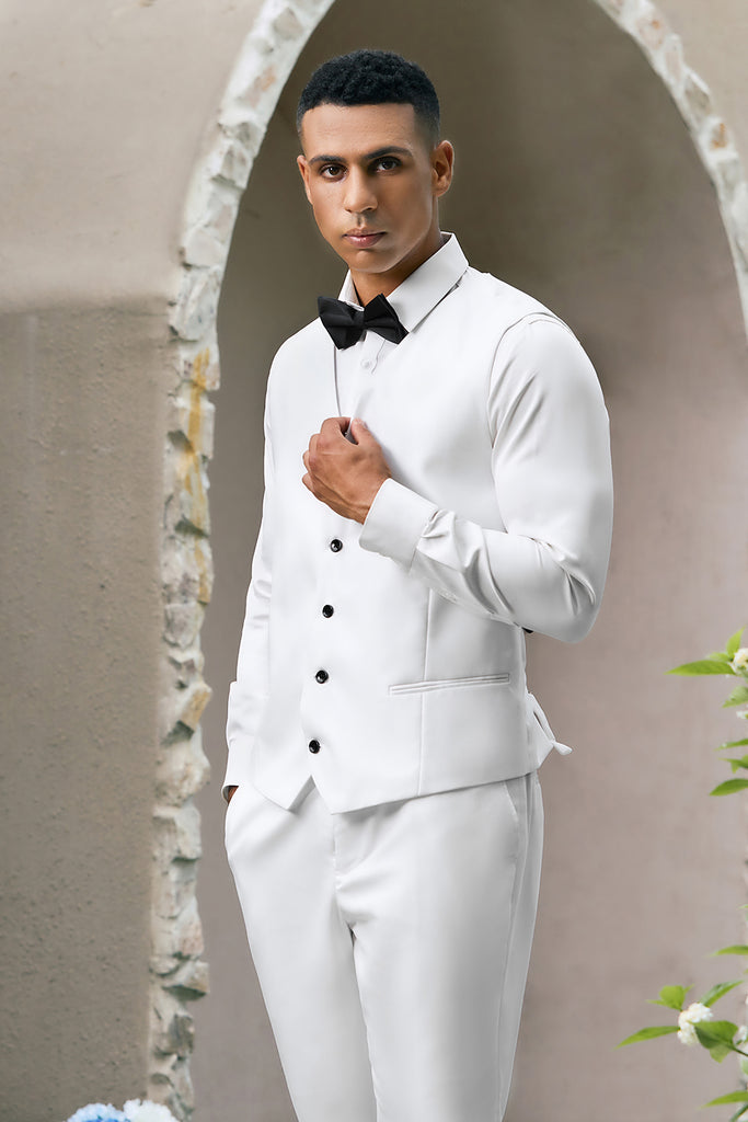Shawl Lapel White Three-Piece Men's Suits