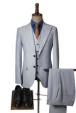 Grey 3 Pieces Peak Lapel Men's Suits