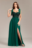 Sparkly Green Sequins Long Prom Dress With Slit