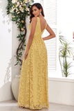 Yellow V-Neck Long Prom Dress With Appliques