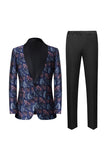 Dark Blue Jacquard 2 Pieces Shawl Lapel Men's Suits