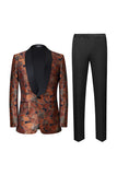 Brown Jacquard Shawl Lapel Men's 2 Pieces Suits