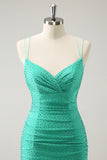 Green Spaghetti Straps Backless Tight Homecoming Dress with Beading