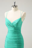 Green Spaghetti Straps Backless Tight Homecoming Dress with Beading