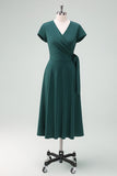 Dark Green A-Line Mother of Bride Dress with Short Sleeves