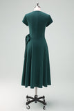 Dark Green A-Line Mother of Bride Dress with Short Sleeves