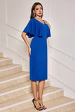 Royal Blue Bodycon V Neck Midi Mother of Bride Dress with Short Sleeves