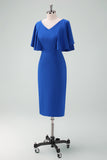 Royal Blue Bodycon Mother of Bride Dress with Short Sleeves