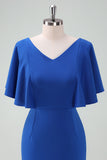 Royal Blue Bodycon Mother of Bride Dress with Short Sleeves