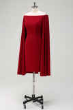 Burgundy Off the Shoulder Bodycon Cocktail Dress With Cape Sleeves