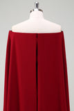 Burgundy Off the Shoulder Bodycon Cocktail Dress With Cape Sleeves