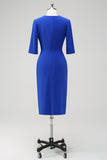 Royal Blue V-Neck Pleated Bodycon Cocktail Party Dress