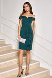 Dark Green Bodycon Off the Shoulder Ruffled Cocktail Party Dress