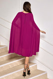 Grape Bodycon Midi Cocktail Party Dress With Cape Sleeves