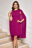 Grape Bodycon Midi Cocktail Party Dress With Cape Sleeves