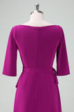 Grape Purple Asymmetrical Cocktail Dress with Half Sleeves