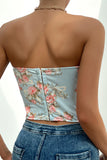 Pink Flower Printed Strapless Corset Top