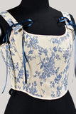 Blue Flower Lace-Up Back Corset Bustier Top