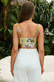 Yellow Floral Print Zip Back Corset Top