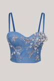 Sparkly Beaded Blue Jeans Corset Top