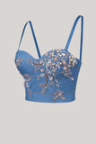 Sparkly Beaded Blue Jeans Corset Top