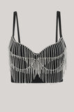 Sparkly Black Rhinestone Fringe Crop Top