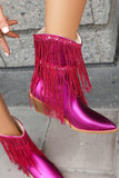 Women's Blue Fringe Metallic Pointed Toe Fashion Boots