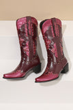 Women's Embroidered Blue Pointed Toe Calf High Cowgirl Boots