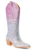 Sparkly Silver Rhinestone Knee High Cowgirl Boots