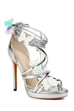 Women's Golden Metallic Strappy Stilletos Heels Sandals Shoes with Butterfly