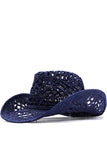 Apricot Knitting Western Cowboy Hat Straw Hat Hollow Out Sunhat