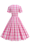 Black V Neck Plaid Vintage 1950s Dress