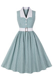 Green Plaid Sleeveless Swing 1950s Dress