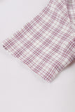 Purple Red Plaid Short Sleeves Swing 1950s Dress