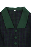 Navy Green Plaid Belted Swing 1950s Dress