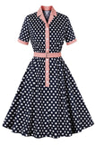 Black Pink Polka Dot Pinup 1950s Dress