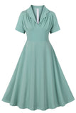 Green Ruffles Short Sleeves Retro 1950s Dress