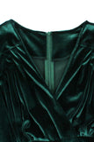 Dark Green Velvet V Neck Ruffled 1950s Dress