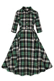 Green Plaid Ruffled 1950s Swing Dress