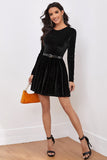 Black A Line Long Sleeves Cocktail Party Dress