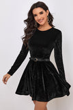 Black A Line Long Sleeves Cocktail Party Dress