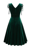 Dark Green A Line V Neck Short Vintage Dress