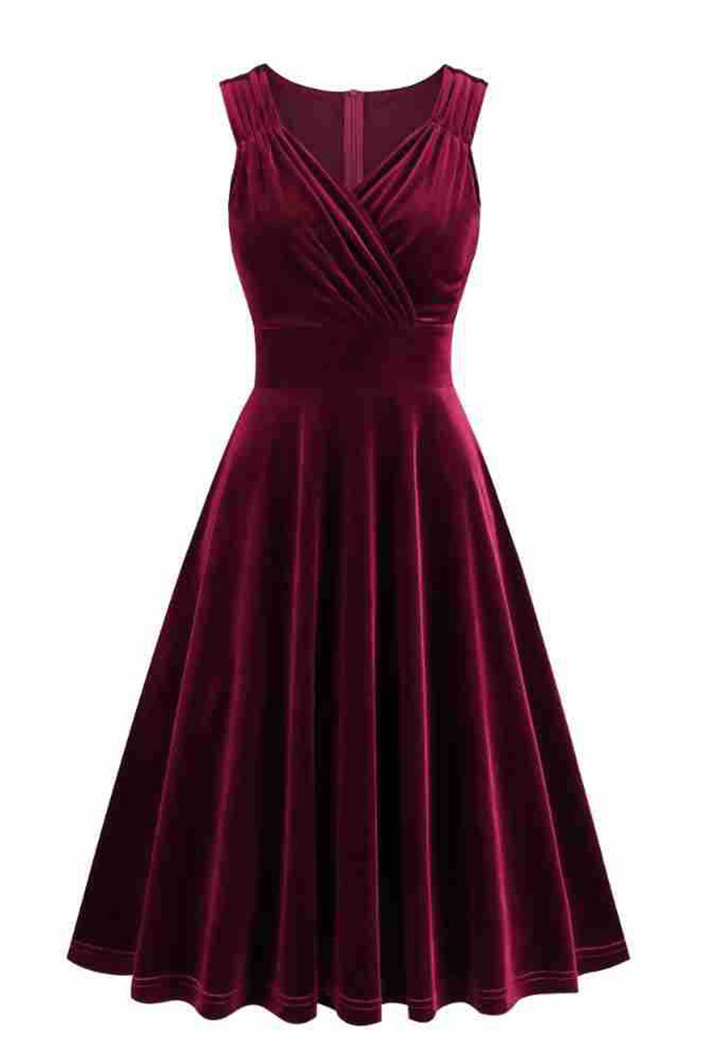 Zapaka Women Burgundy Vintage 1950s Dress A Line V Neck Pleated Short Dress, Burgundy / L Zapaka Women Burgundy Vintage 1950s Dress A Line V Neck Pleated Short Dress, Burgundy / L
