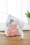 White Wedding Basket and Pillow Set with Pink Flower