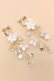 Fairy White Ceramic Flower Bridal Ear Clips