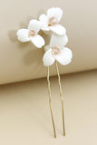 Elegant White Ceramic Flower Petal Bridal Hair Pins