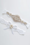 Pearl Rhinestone Lace Bridal Garter Set