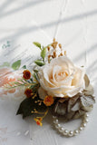 Elegant Blush Prom Wrist Corsage and Men‘s Boutonniere For Wedding Party