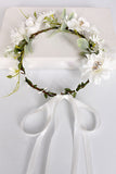 White Floral Wedding Headband Hair Wreath with Ribbon