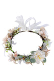 Champagne Floral Wreath Garland Bride Headband with Ribbon